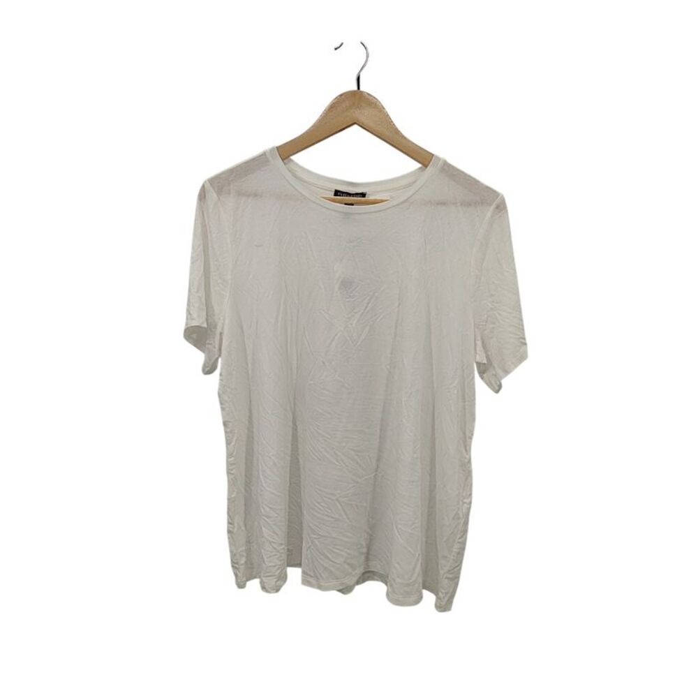 Eileen Fisher Women Organic Cotton Jersey Crew neck Top Tee White XL
